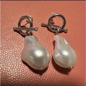 Macy's Silver Toggle Baroque Pearl Drop Earrings in White